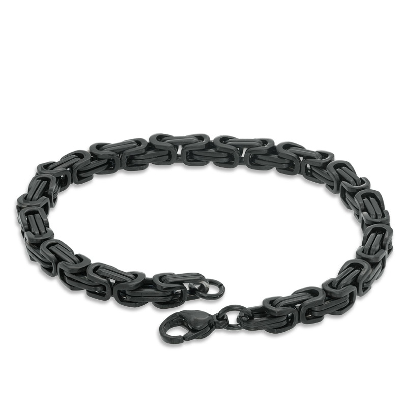 Main Image 2 of Men's 5.0mm Byzantine Chain Necklace and Bracelet Set in Black IP Stainless Steel - 24"