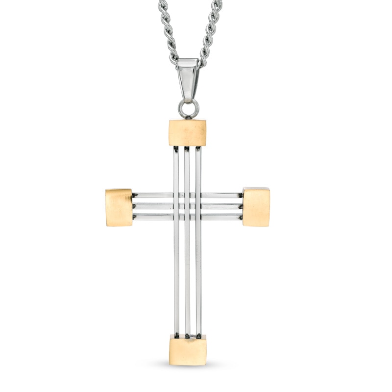 Men's Cross Pendant in Two-Tone Stainless Steel - 24"|Peoples Jewellers