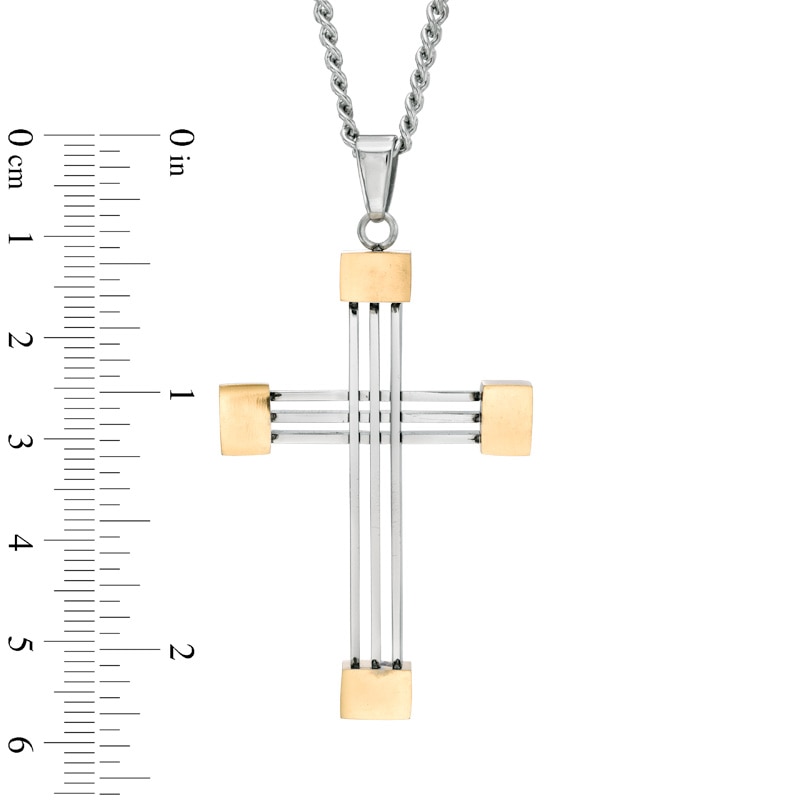 Men's Cross Pendant in Two-Tone Stainless Steel - 24"