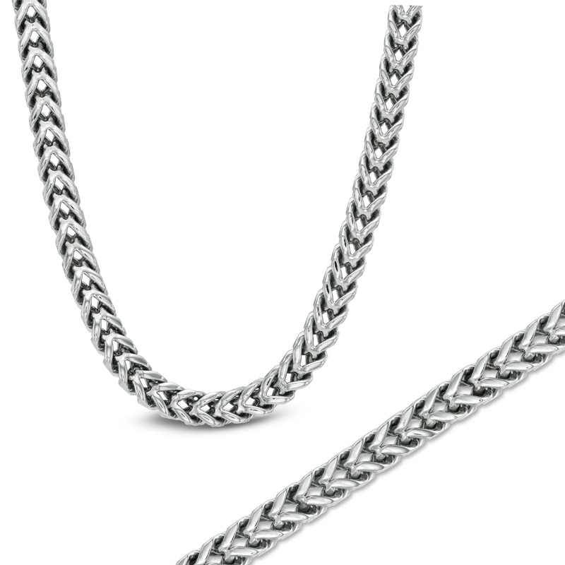 Men's 7.0mm Wheat Chain Necklace and Bracelet Set in Stainless Steel - 24"|Peoples Jewellers