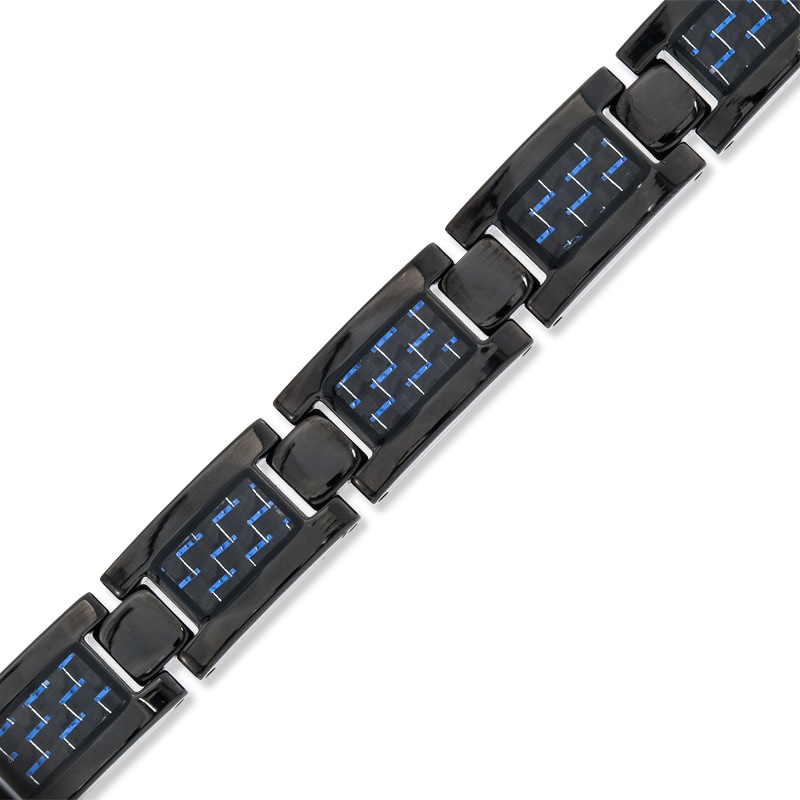 Men's 11.0mm Carbon fibre Link Bracelet in Black Titanium - 8.5"|Peoples Jewellers