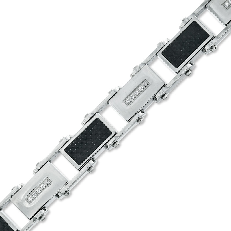 Main Image 1 of 0.14 CT. T.W. Diamond Carbon fibre Bracelet in Stainless Steel - 8.5"