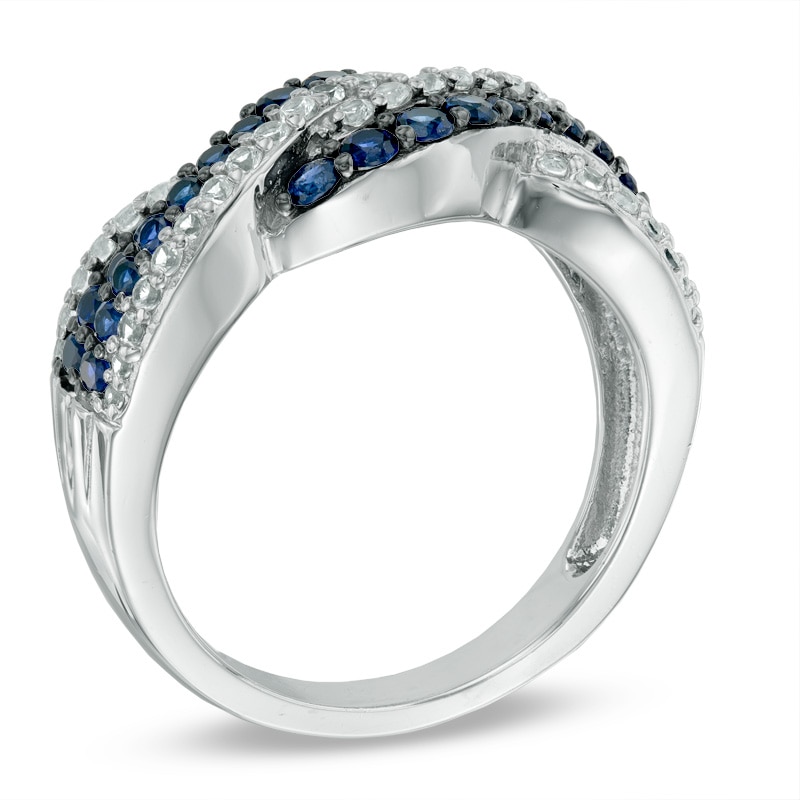 Main Image 2 of Lab-Created Blue and White Sapphire Twist Ring in Sterling Silver