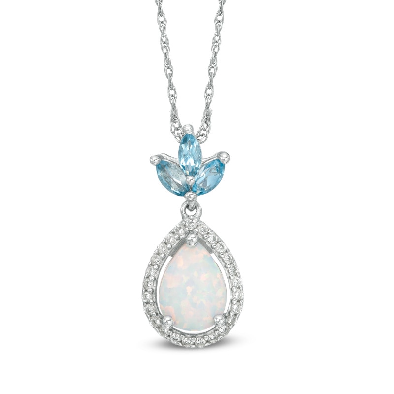 Pear-Shaped Lab-Created Opal and Blue Topaz with Lab-Created White Sapphire Pendant in Sterling Silver