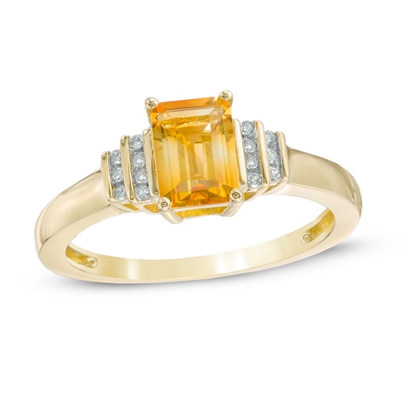 Emerald-Cut Citrine and Diamond Accent "Step" Ring in 10K Gold