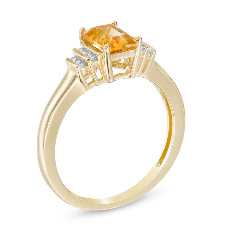 Main Image 2 of Emerald-Cut Citrine and Diamond Accent "Step" Ring in 10K Gold