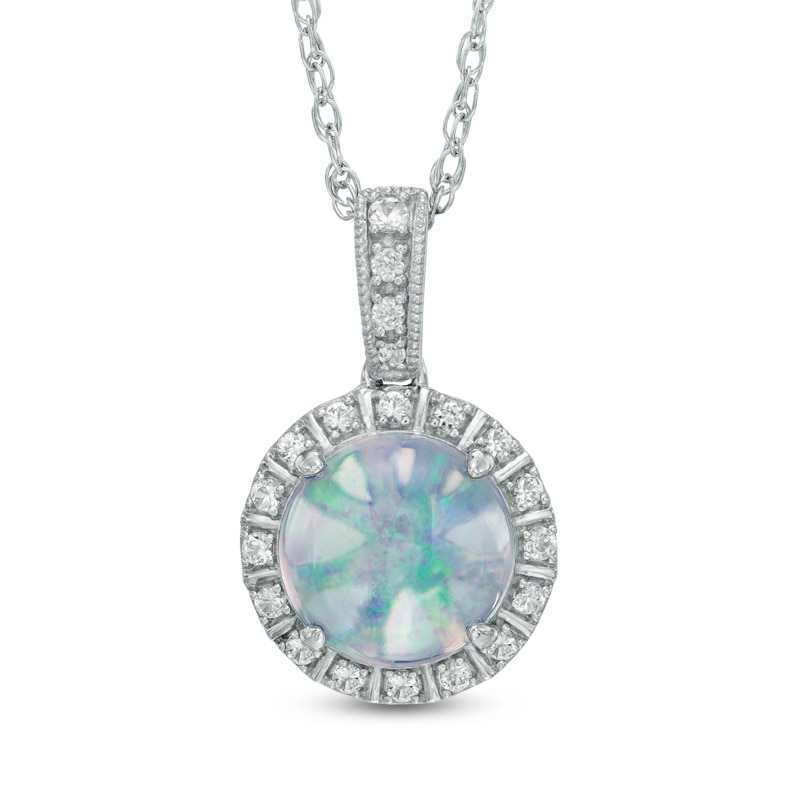 9.0mm Lab-Created Opal and White Sapphire Frame Pendant in Sterling Silver|Peoples Jewellers