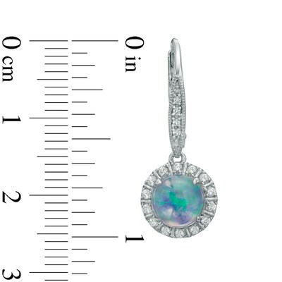7.0mm Lab-Created Blue Opal and White Sapphire Frame Drop Earrings in Sterling Silver