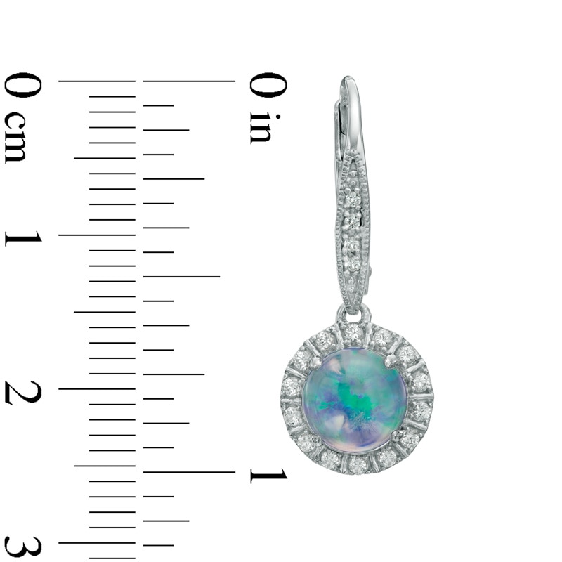 7.0mm Lab-Created Blue Opal and White Sapphire Frame Drop Earrings in Sterling Silver