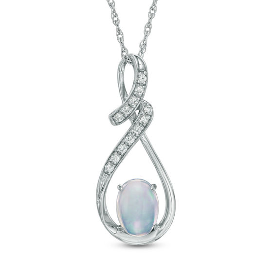 Oval Lab-Created Blue Opal and White Sapphire Swirl Pendant in Sterling Silver