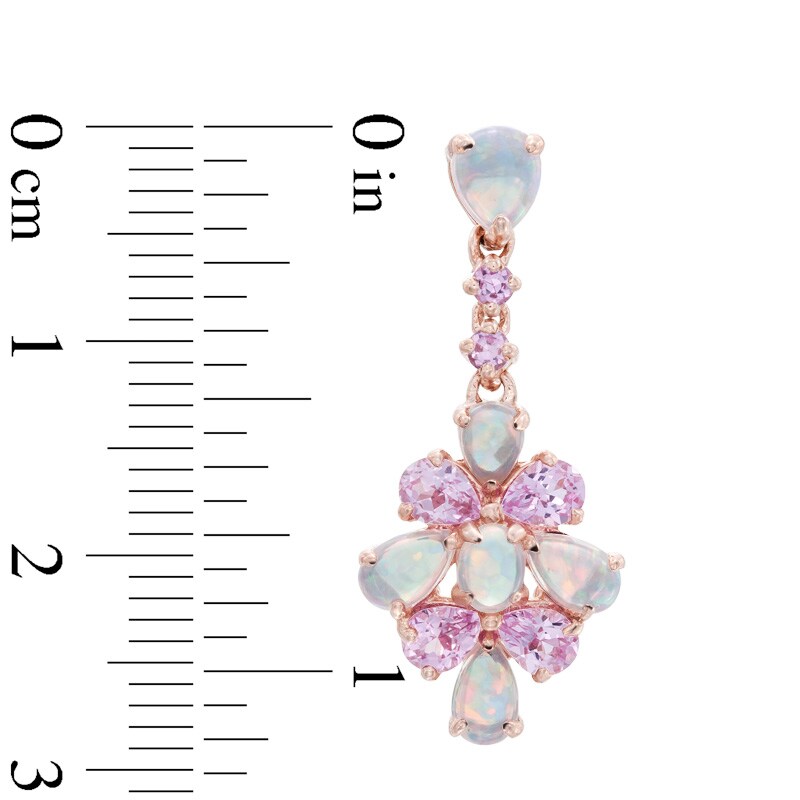 Main Image 2 of 7.0mm Cushion-Cut Lab-Created Pink Opal and White Sapphire Earrings in Sterling Silver with 14K Rose Gold Plate