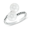 7.5 - 8.0mm Cultured Freshwater Pearl and Diamond Accent Bypass Ring in 10K White Gold