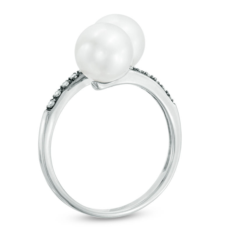 7.5-8.0mm Freshwater Cultured Pearl and Diamond Accent Bypass Ring 10K White Gold