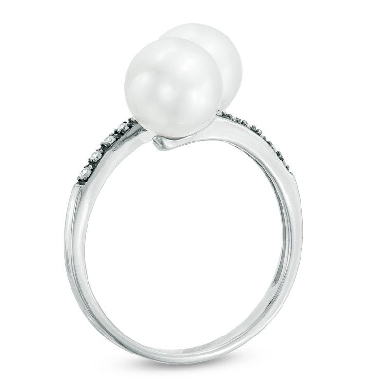 7.5 - 8.0mm Cultured Freshwater Pearl and Diamond Accent Bypass Ring in 10K White Gold