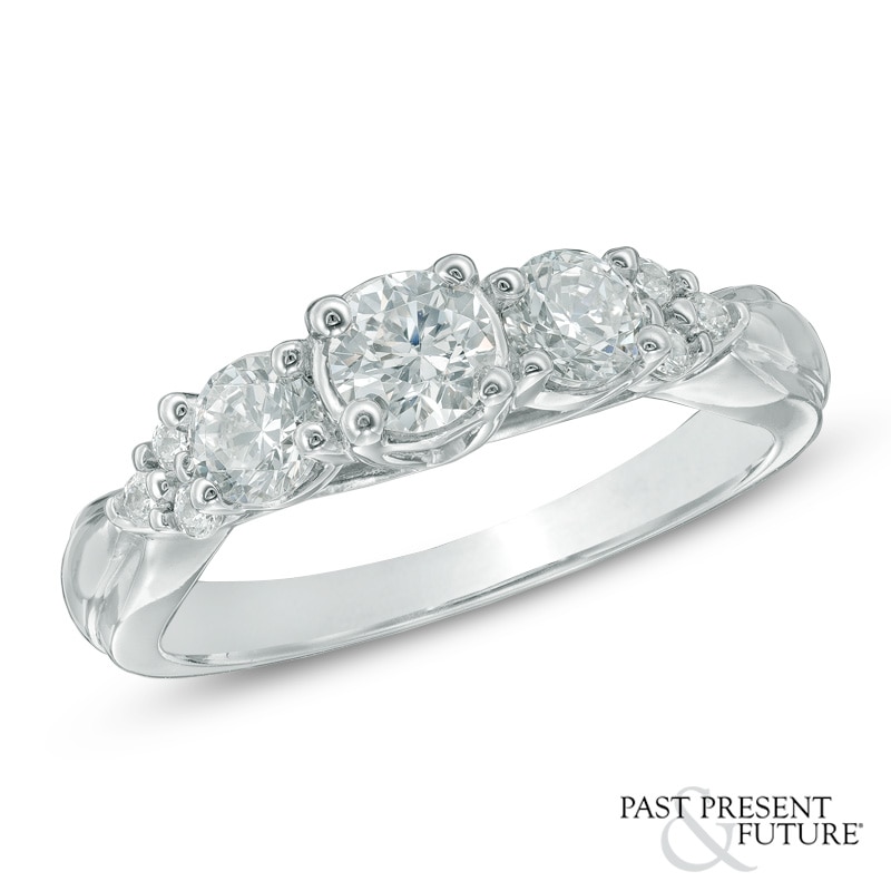 Main Image 1 of 0.95 CT. T.W. Diamond Past Present Future Tri-Sides Engagement Ring in 14K White Gold