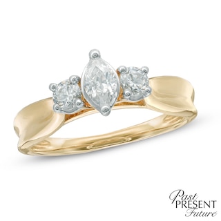 0.58 CT. T.W. Marquise Diamond Past Present Future® Ring in 14K Gold