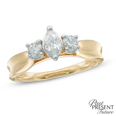 0.58 CT. T.W. Marquise Diamond Past Present Future® Ring in 14K Gold