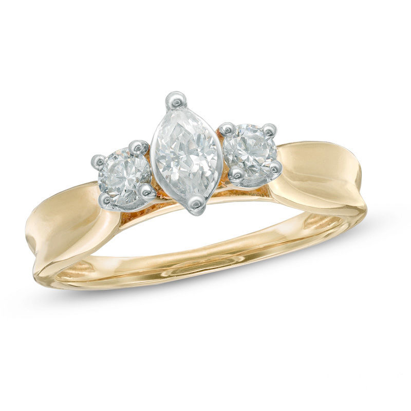 0.58 CT. T.W. Marquise Diamond Past Present FutureÂ® Ring in 14K Gold
