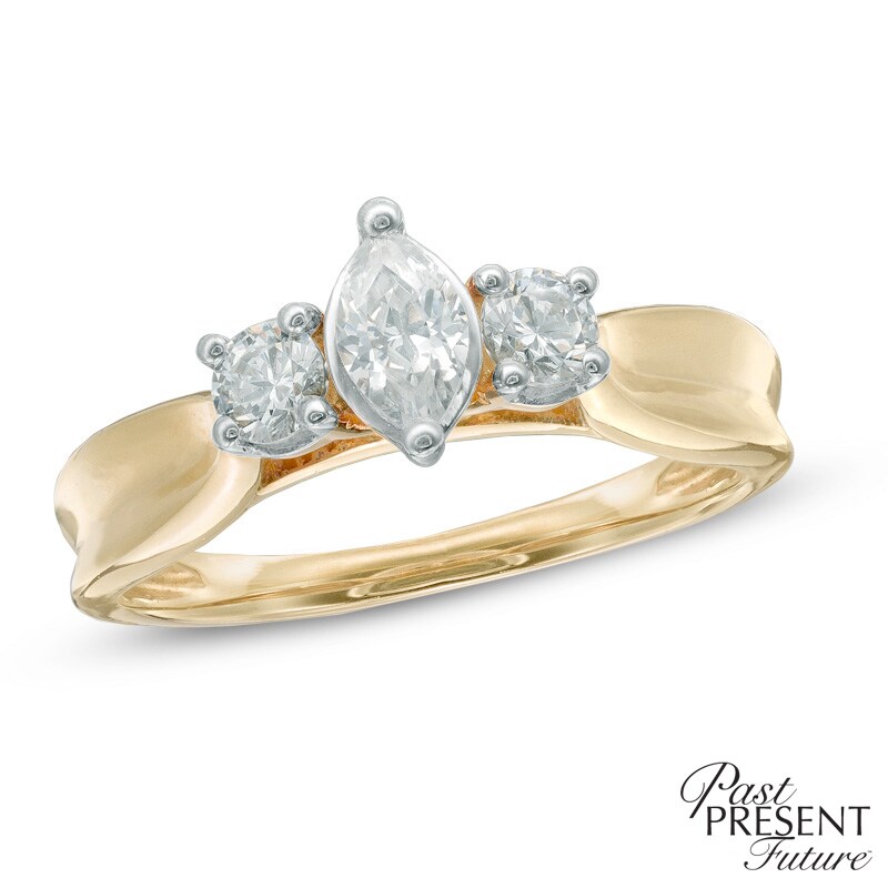 Main Image 1 of 0.58 CT. T.W. Marquise Diamond Past Present Future® Ring in 14K Gold