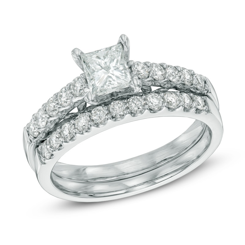 1.30 CT. T.W. Certified Canadian Princess-Cut Diamond Bridal Set in 14K White Gold (I/I2)|Peoples Jewellers