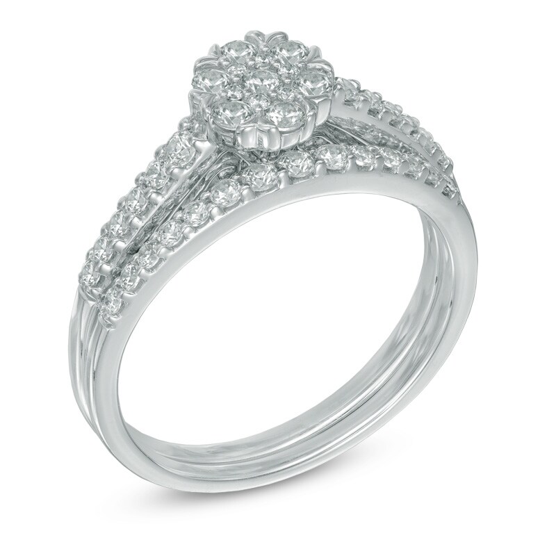 Main Image 2 of 0.50 CT. T.W. Diamond Cluster Bridal Set in 10K White Gold