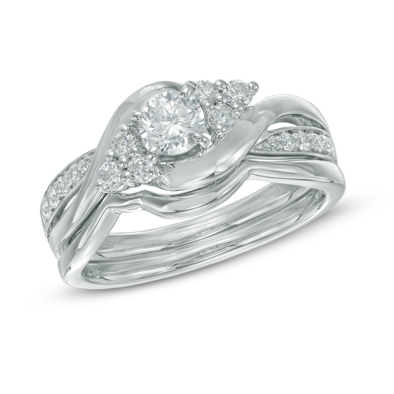 0.63 CT. T.W. Diamond Tri-Sides Bridal Set in 10K White Gold