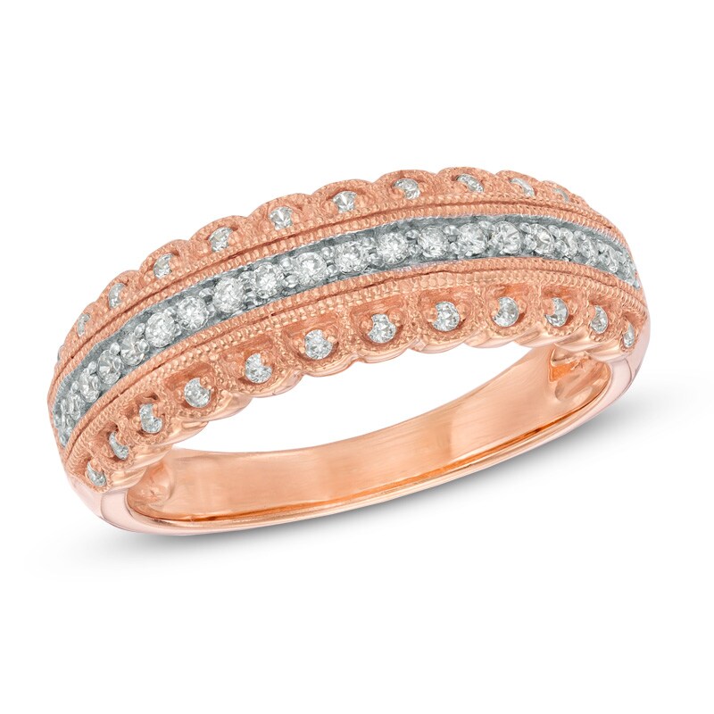 Main Image 1 of 0.25 CT. T.W. Diamond Vintage-Style Scalloped Anniversary Band in 10K Rose Gold