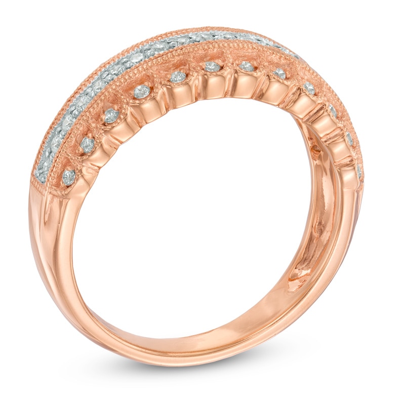Main Image 2 of 0.25 CT. T.W. Diamond Vintage-Style Scalloped Anniversary Band in 10K Rose Gold