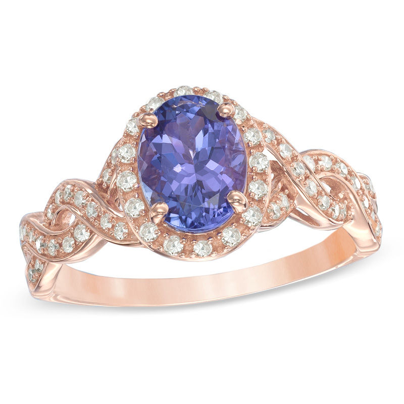 Oval Tanzanite and 0.20 CT. T.W. Diamond Frame Ring in 10K Rose Gold