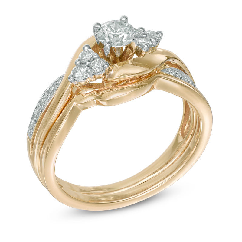 0.63 CT. T.W. Diamond Tri-Sides Bridal Set 10K Gold