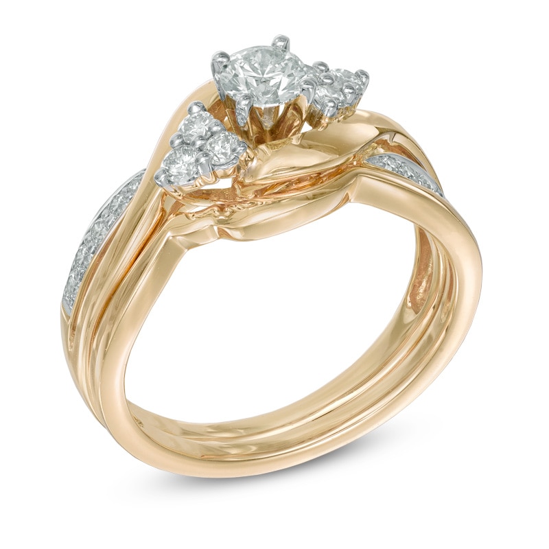Main Image 2 of 0.63 CT. T.W. Diamond Tri-Sides Bridal Set in 10K Gold