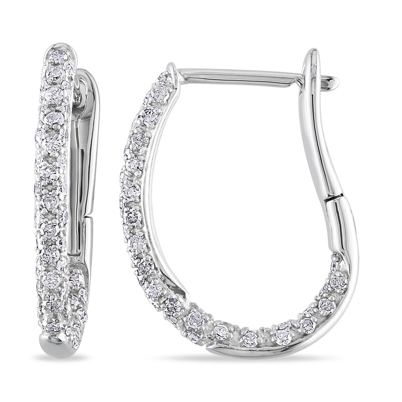 0.49 CT. T.W. Diamond Lined Hoop Earrings in 10K White Gold