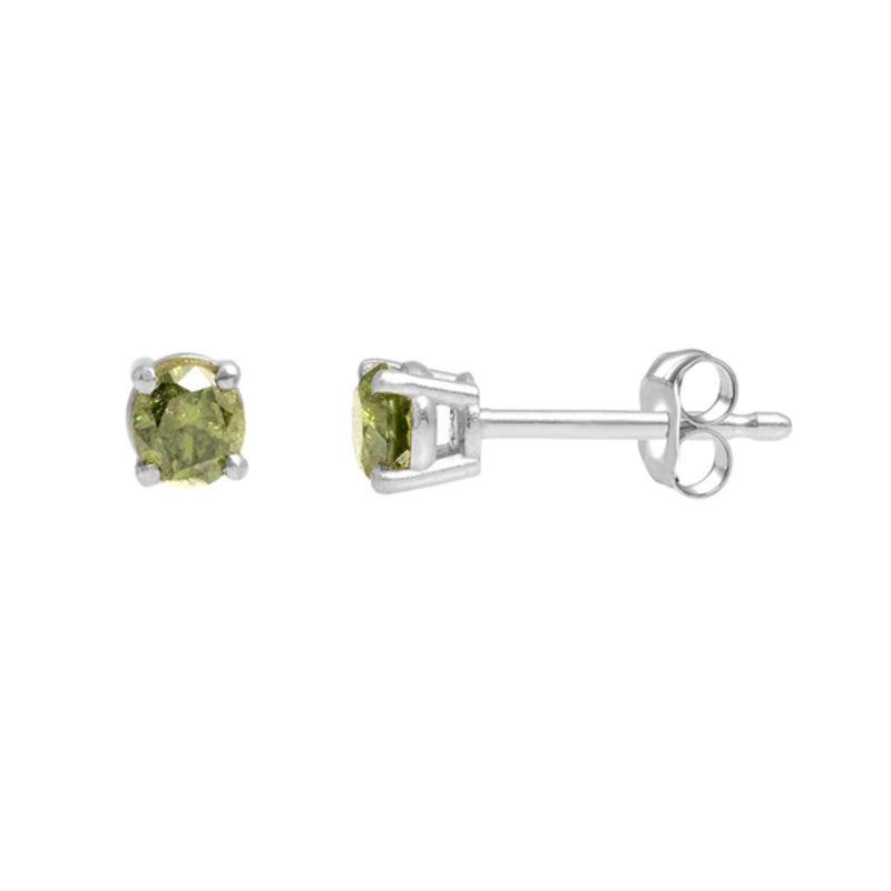 Main Image 1 of 0.25 CT. T.W. Enhanced Green Diamond Solitaire Stud Earrings in 10K White Gold