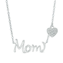 Diamond Accent &quot;Mom&quot; with Heart Charm Necklace in Sterling Silver