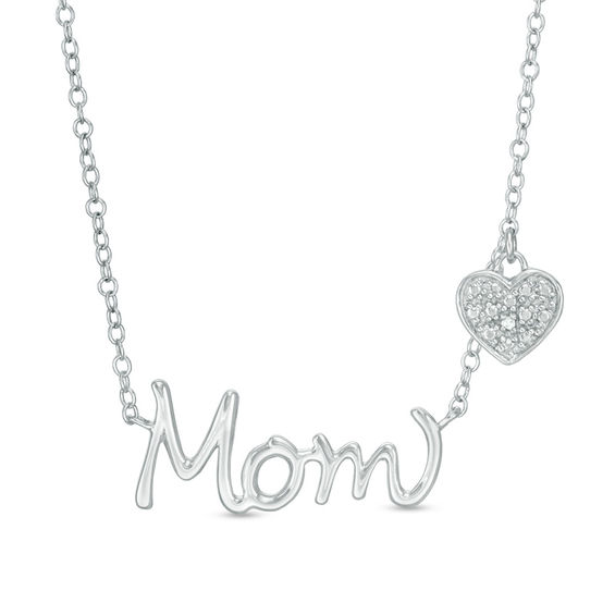 Peoples Jewellers Diamond Accent Mom with Heart Charm Necklace in Sterling Silver Southcentre Mall