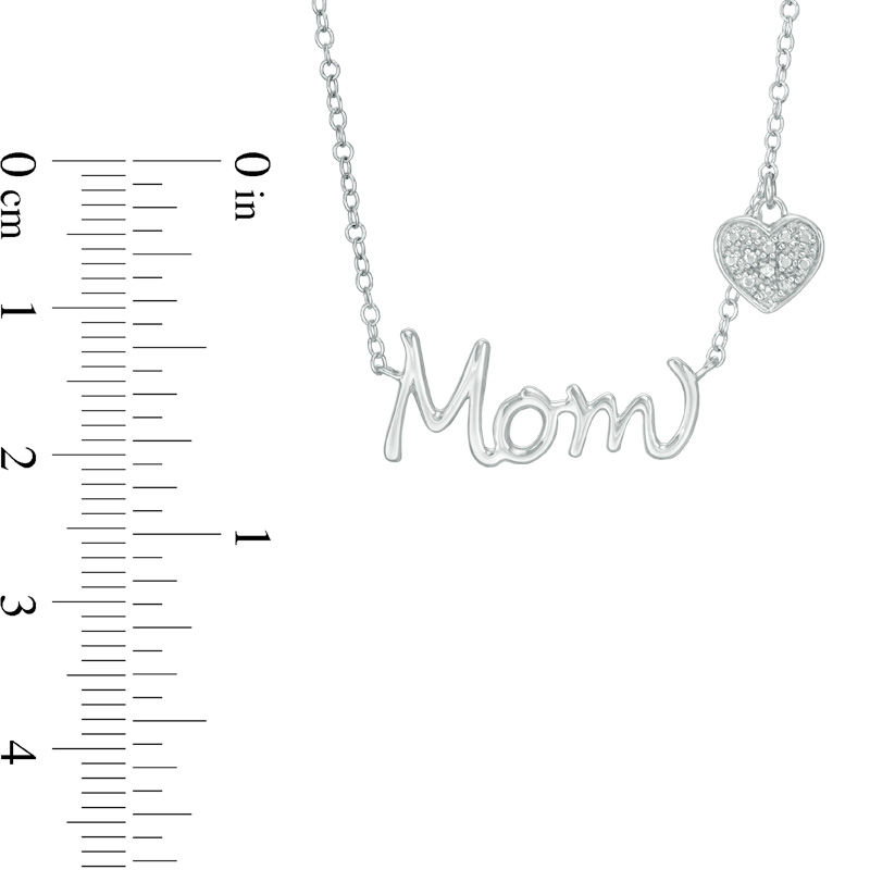 Diamond Accent "Mom" with Heart Charm Necklace in Sterling Silver