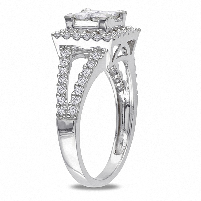 1.00 CT. T.W. Quad Princess-Cut Diamond Frame Ring in 14K White Gold