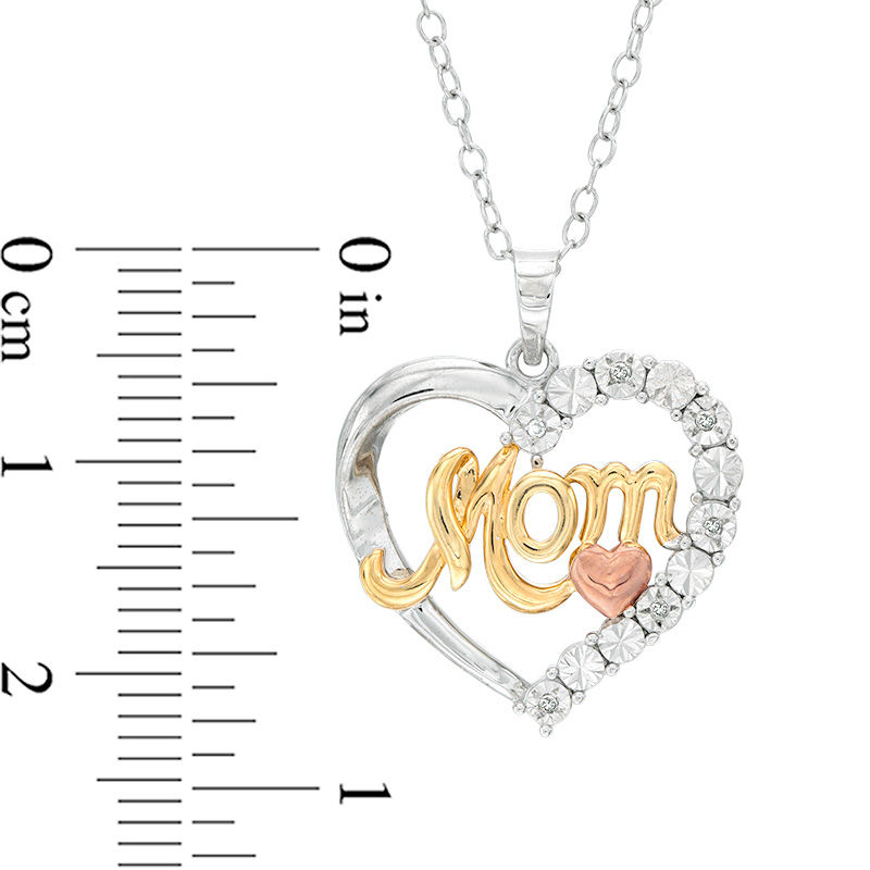 Diamond Accent "MOM" Heart Pendant in Sterling Silver and 14K Two-Tone Gold Plate