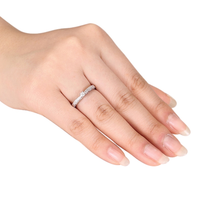 Main Image 3 of 0.10 CT. Diamond Promise Ring in Sterling Silver