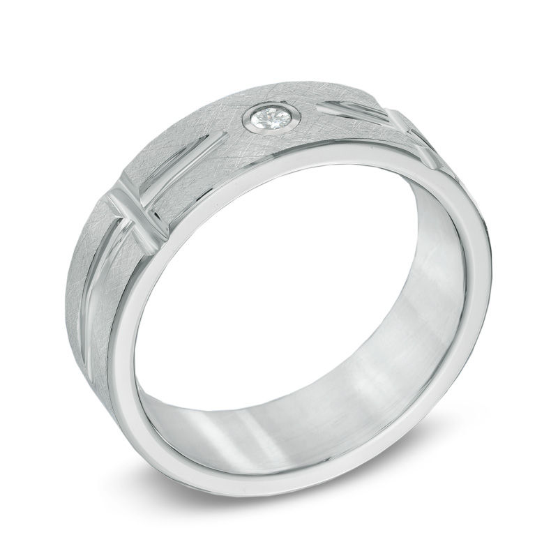 Triton 7.0mm Diamond Accent Cross Comfort Fit White Tungsten Wedding Band - Size 10
