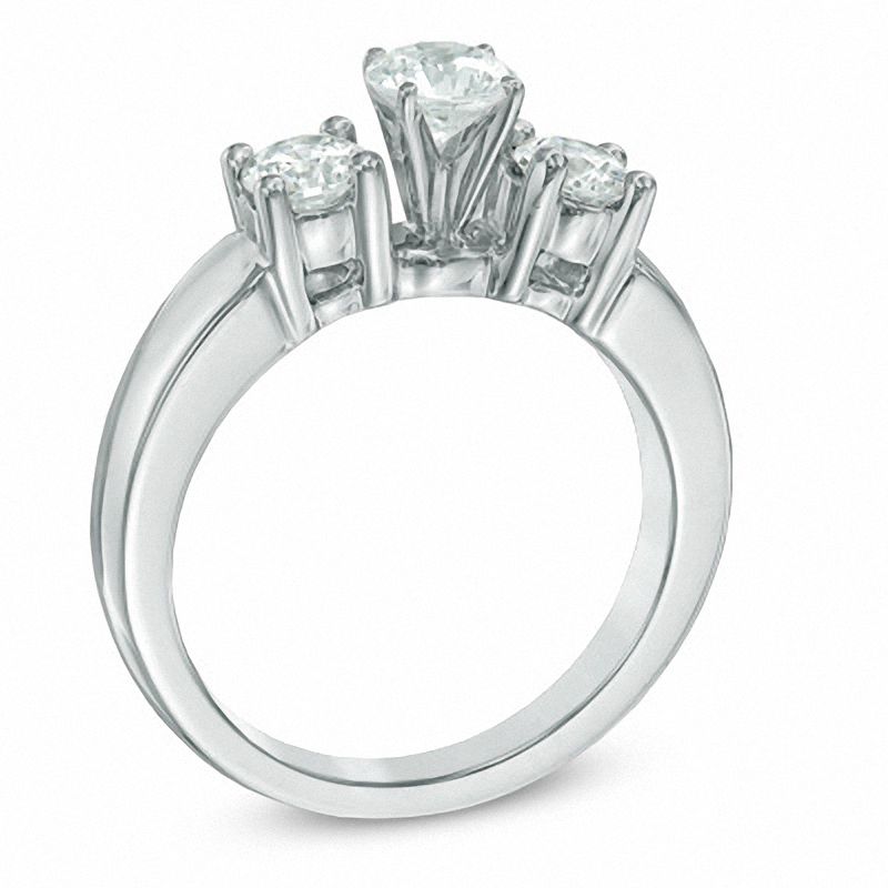 0.58 CT. T.W. Diamond Three Stone Style Semi-Mount 14K White Gold