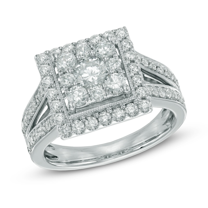 1.50 CT. T.W. Diamond Square Frame Engagement Ring in 14K White Gold|Peoples Jewellers