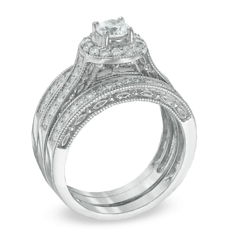 1.00 CT. T.W. Diamond Frame Three Piece Bridal Set 14K White Gold