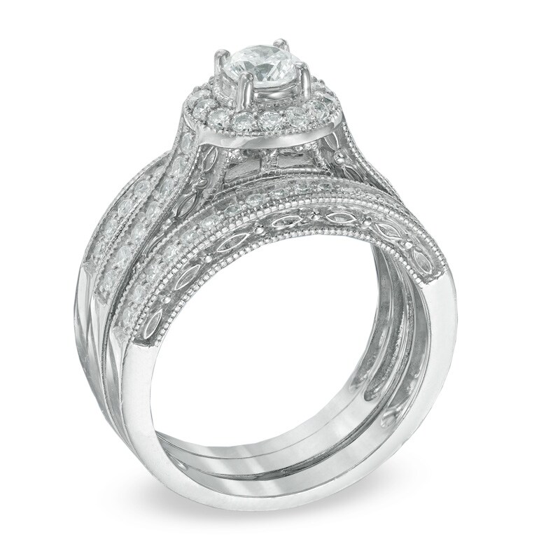 Main Image 2 of 1.00 CT. T.W. Diamond Frame Three Piece Bridal Set in 14K White Gold