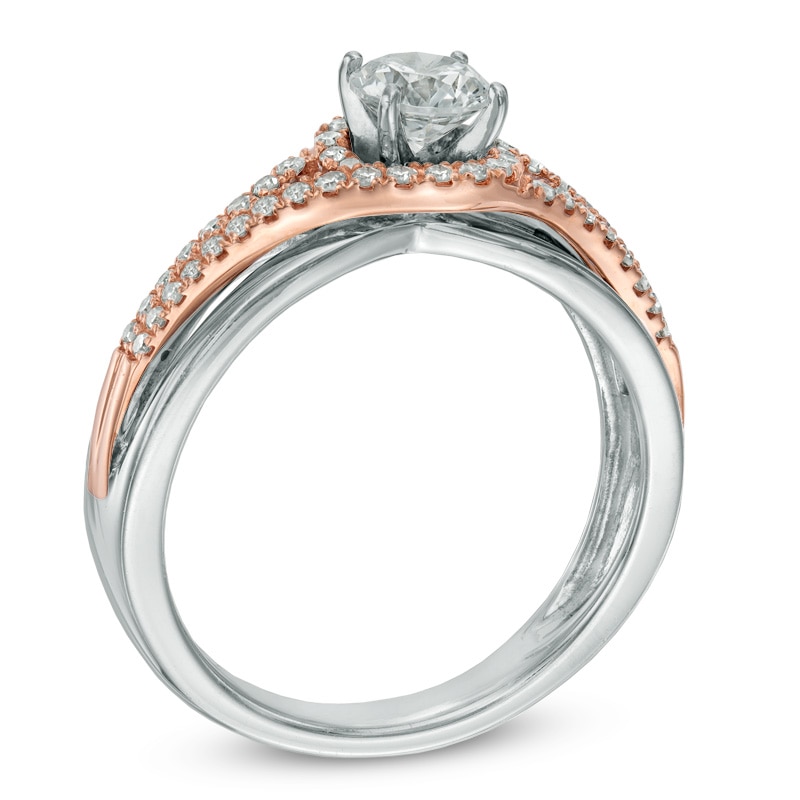 0.75 CT. T.W. Diamond Frame Split Shank Engagement Ring in 14K Two-Tone Gold