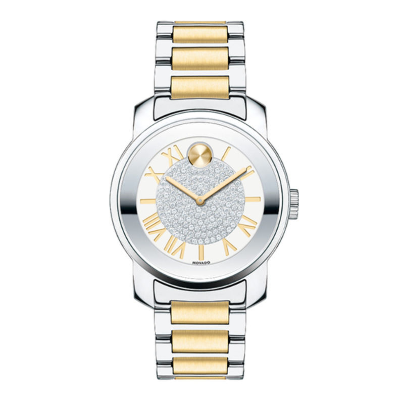 Ladies' Movado BoldÂ® Luxe Crystal Accent Two-Tone Watch with Silver-Tone Dial (Model: 3600256)