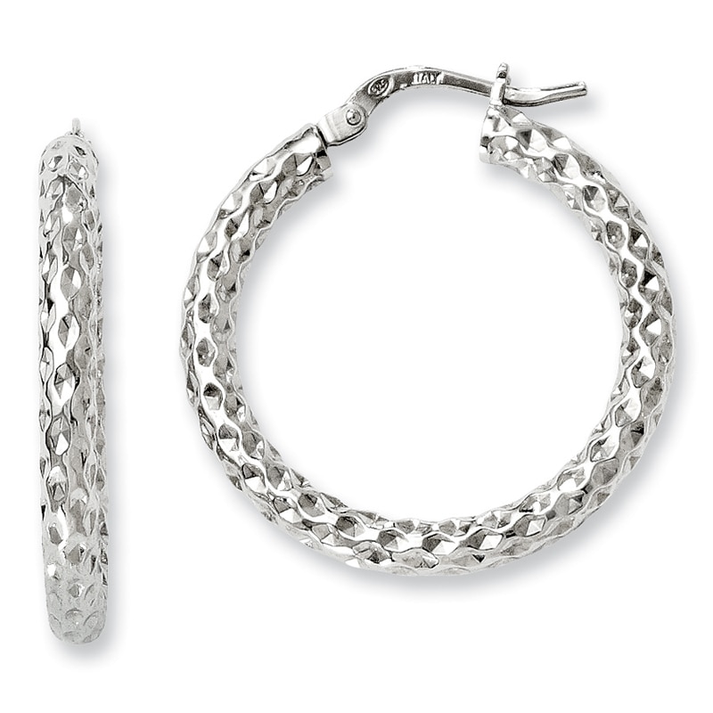 3.0 x 25mm Textured Hoop Earrings in Sterling Silver|Peoples Jewellers