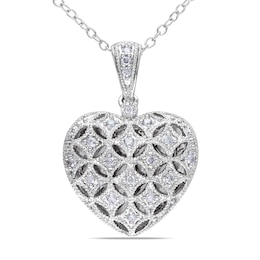 0.14 CT. T.W. Diamond Lattice Heart Locket in Sterling Silver