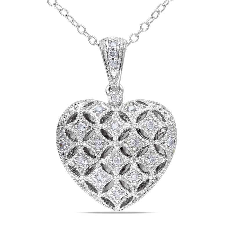 0.14 CT. T.W. Diamond Lattice Heart Locket in Sterling Silver
