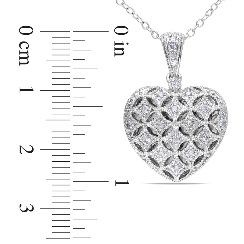 Main Image 2 of 0.14 CT. T.W. Diamond Lattice Heart Locket in Sterling Silver